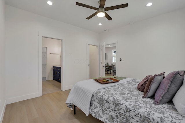 344 Buckingham St, Newark, OH 43055 - bedroom featuring recessed lighting, light wood-type flooring, ensuite bath, ceiling fan, and baseboards