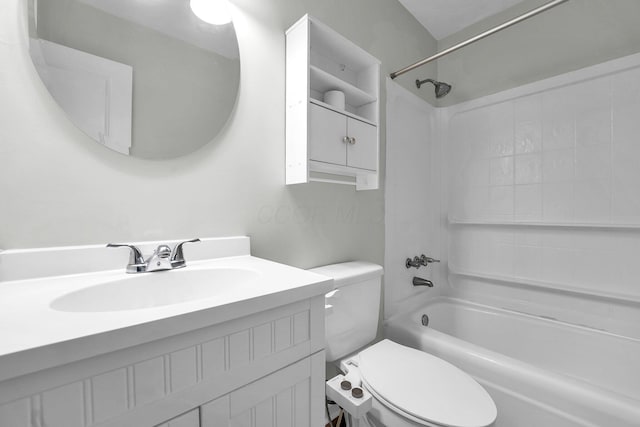 full bath with washtub / shower combination, vanity, and toilet