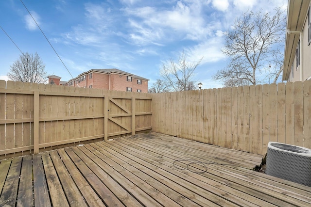 deck featuring fence and central air condition unit