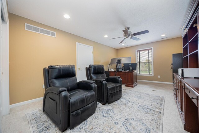 413 Ashmoore Cir E, Powell, OH 43065 - interior space featuring light colored carpet, visible vents, a ceiling fan, and recessed lighting