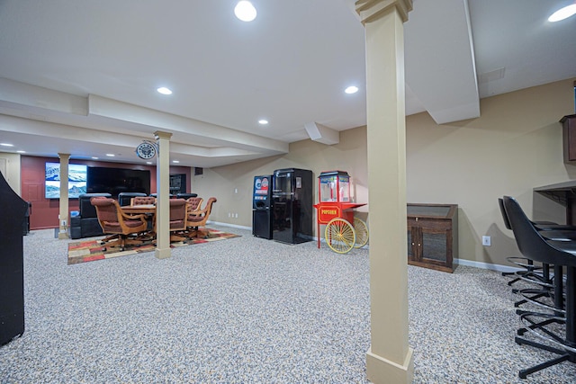 413 Ashmoore Cir E, Powell, OH 43065 - basement with recessed lighting, carpet, and baseboards