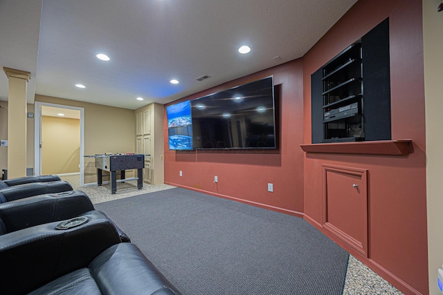 413 Ashmoore Cir E, Powell, OH 43065 - living room featuring carpet, visible vents, recessed lighting, and baseboards