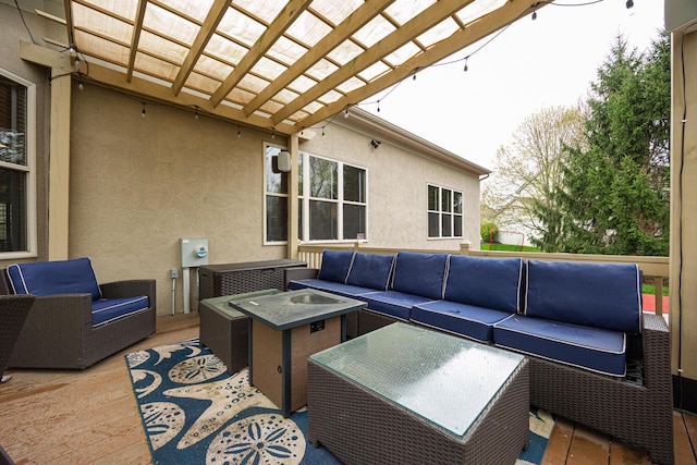 413 Ashmoore Cir E, Powell, OH 43065 - wooden terrace featuring an outdoor living space with a fire pit and a pergola