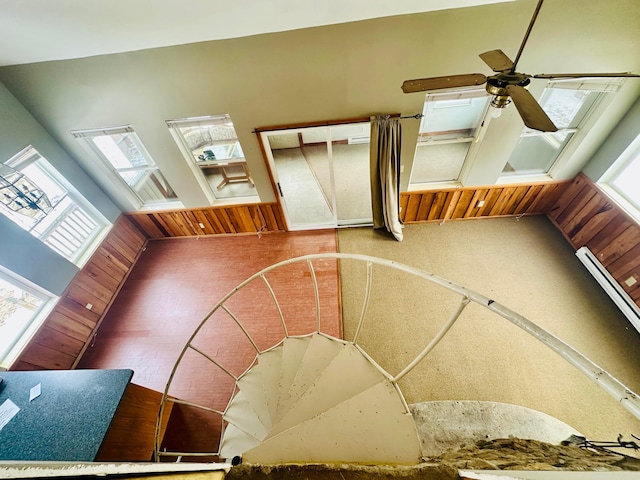 staircase with ceiling fan