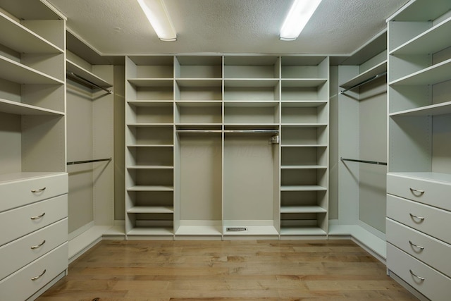 walk in closet with light wood finished floors