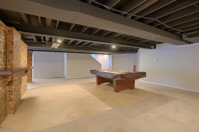 game room featuring tile patterned flooring, pool table, and baseboards