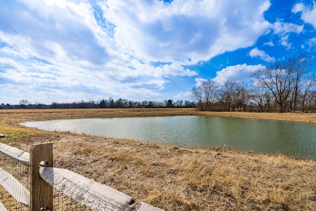 property view of water featuring fence