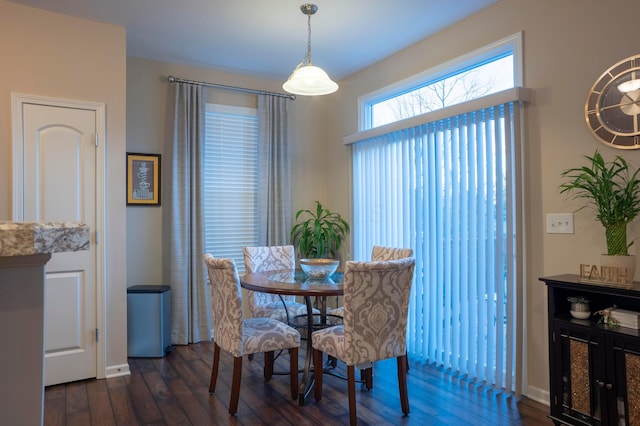 dining area with dark wood-style floors