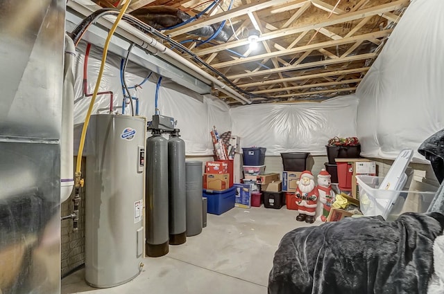 unfinished below grade area featuring water heater