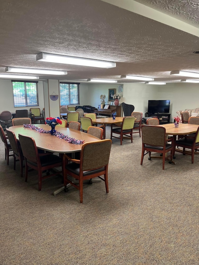 5885 Beechcroft Rd Unit 110, Columbus, OH 43229 - dining area with a textured ceiling and carpet flooring
