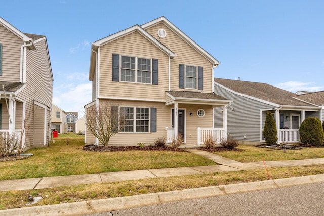 view of front of home featuring a porch and a front yard