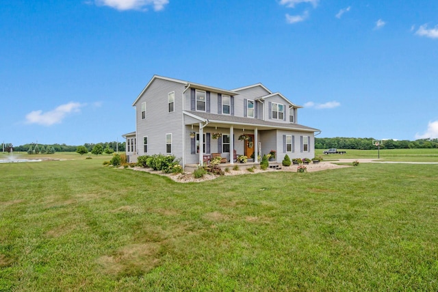 view of front of property featuring a porch and a front lawn