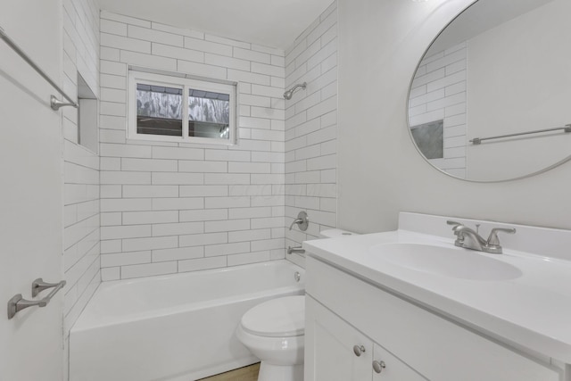 full bathroom featuring toilet, shower / tub combination, and vanity