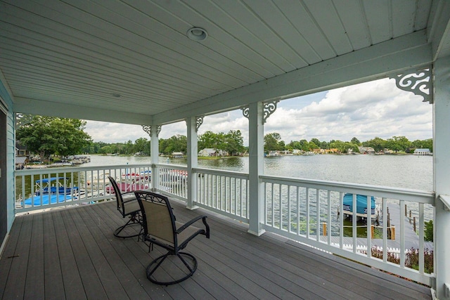 deck with a water view