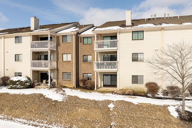 view of snow covered building