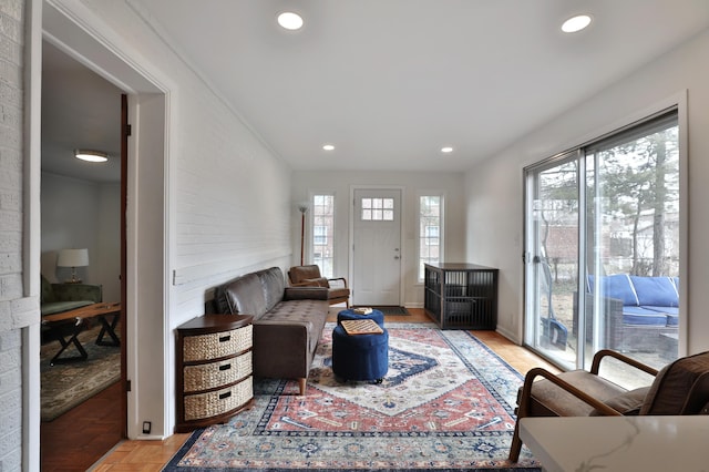 living room featuring recessed lighting