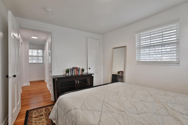 bedroom featuring a closet and wood finished floors