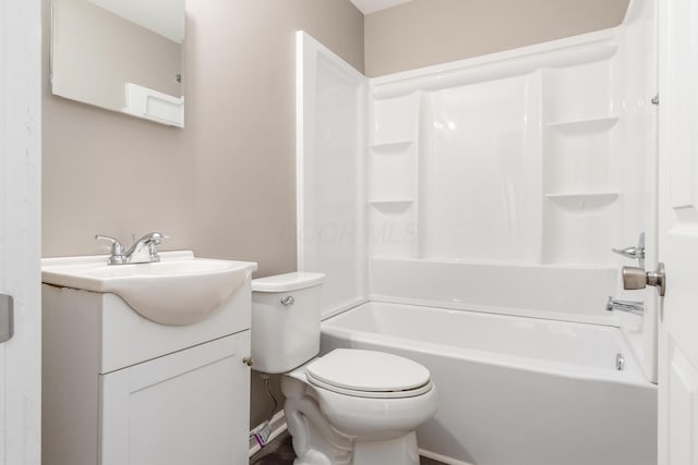 full bathroom featuring vanity, toilet, and bathtub / shower combination