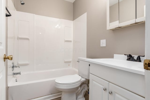 full bathroom with bathtub / shower combination, toilet, and vanity