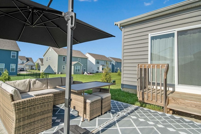 7181 Fenwick St NW, Pickerington, OH 43147 - view of patio with an outdoor living space, a residential view, and outdoor dining area