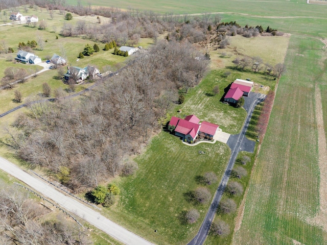 birds eye view of property with a rural view