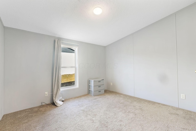 carpeted spare room with a textured ceiling