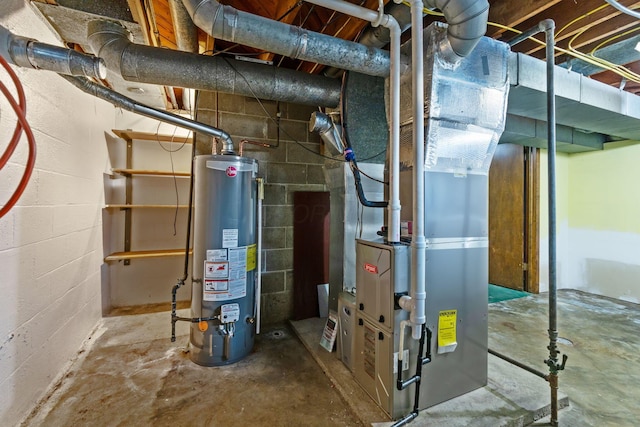 utility room with water heater and heating unit