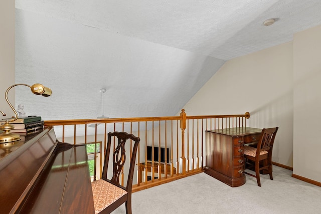 6266 Misty Cove Ln, Columbus, OH 43231 - home office featuring lofted ceiling, carpet, baseboards, and a textured ceiling