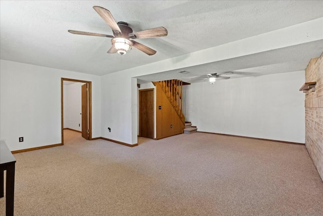14580 Monroe Mills Rd, Mount Vernon, OH 43050 - interior space with light carpet, a ceiling fan, baseboards, and stairway