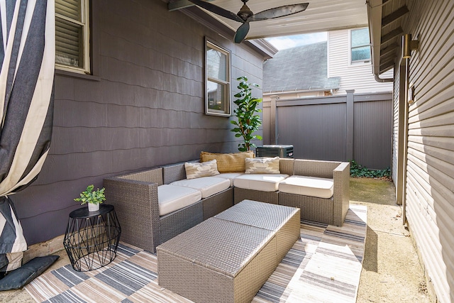 view of patio / terrace featuring fence and an outdoor living space