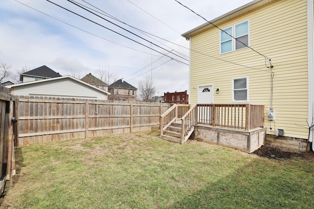 view of yard with a fenced backyard