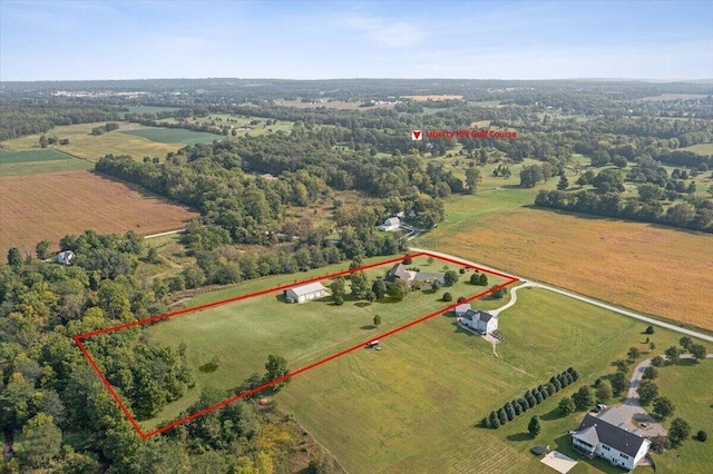 aerial view featuring a rural view