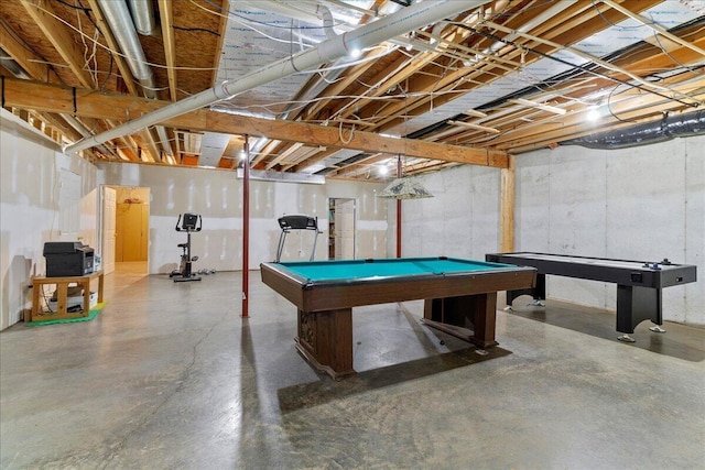 recreation room with concrete flooring and pool table