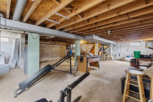 exercise room with water heater