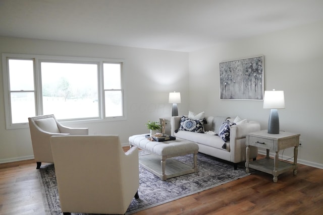 living room with wood finished floors and baseboards