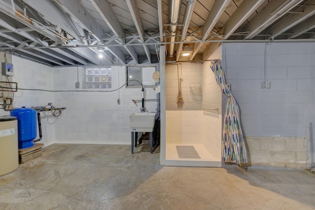 basement featuring a sink