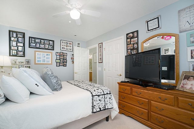 bedroom featuring carpet flooring and ceiling fan