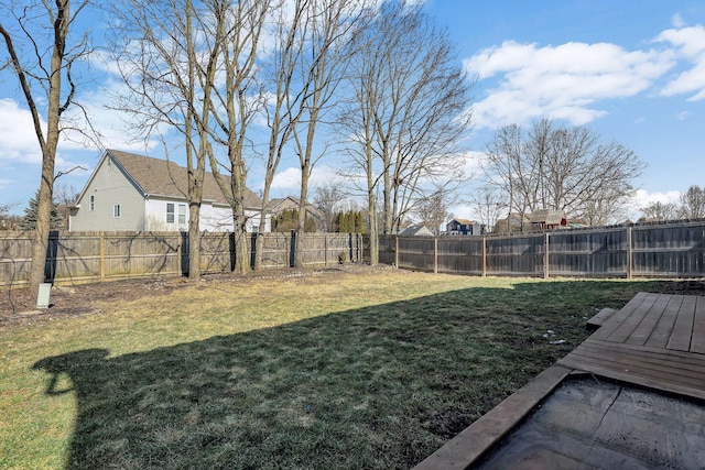 view of yard with a fenced backyard