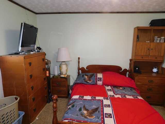 17916 Allen Center Rd, Marysville, OH 43040 - bedroom with a textured ceiling, carpet floors, and crown molding