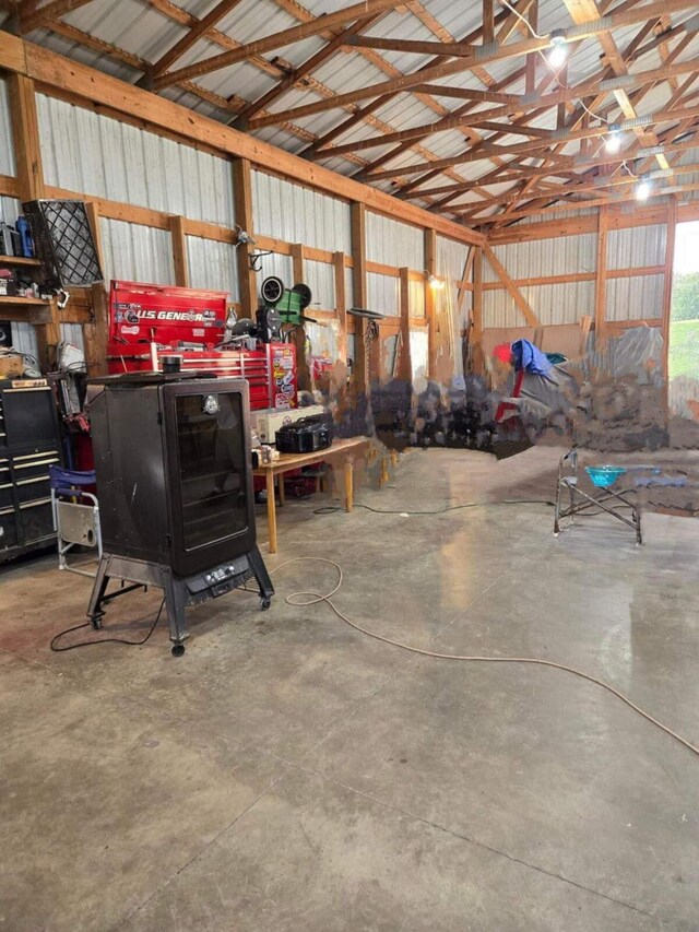 17916 Allen Center Rd, Marysville, OH 43040 - garage featuring a workshop area and metal wall