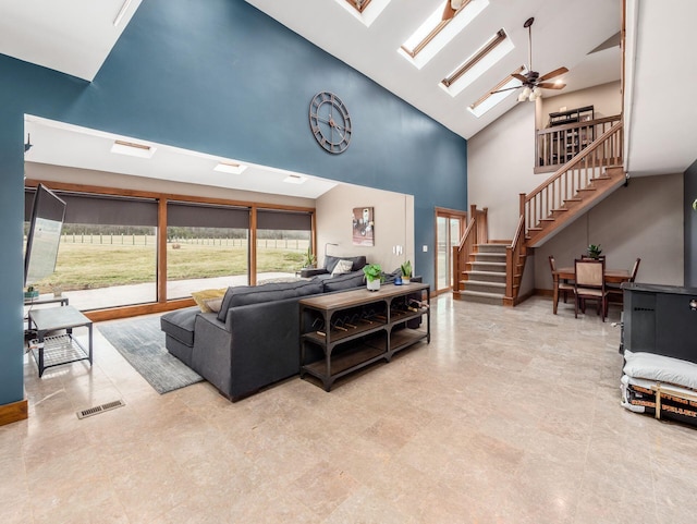 767 London Groveport Rd, Lockbourne, OH 43137 - living area featuring stairs, plenty of natural light, a skylight, and visible vents