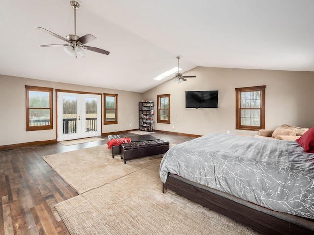 767 London Groveport Rd, Lockbourne, OH 43137 - bedroom with wood finished floors, baseboards, vaulted ceiling, access to exterior, and french doors