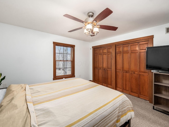 767 London Groveport Rd, Lockbourne, OH 43137 - bedroom featuring light carpet, ceiling fan, and visible vents