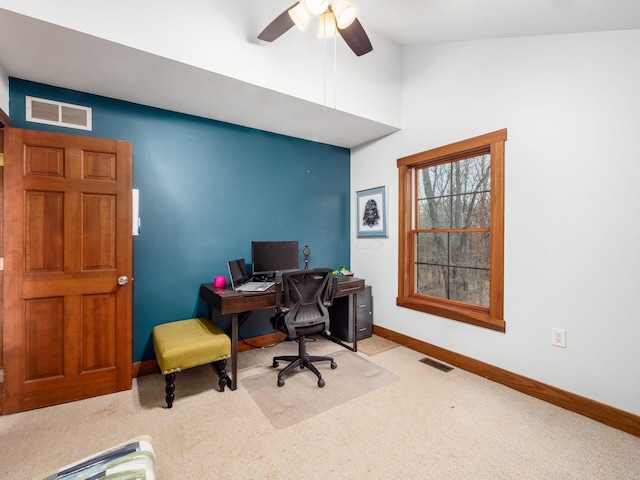 767 London Groveport Rd, Lockbourne, OH 43137 - office area with lofted ceiling, carpet floors, and visible vents