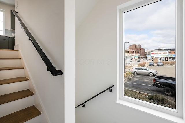 stairs featuring a view of city