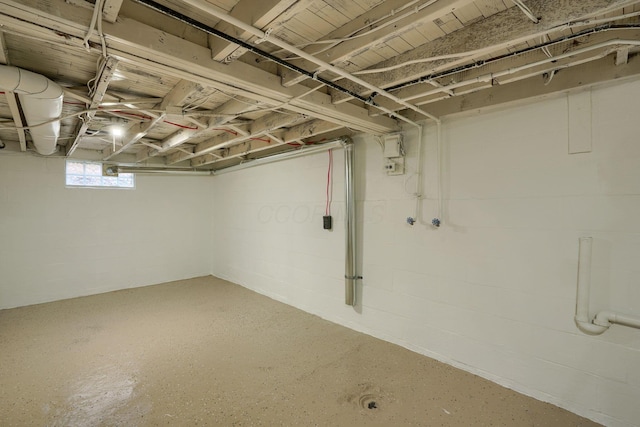 basement with concrete block wall