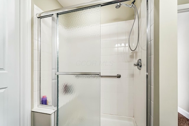 bathroom featuring a shower stall