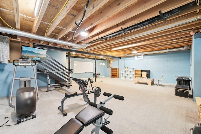 workout area with electric panel