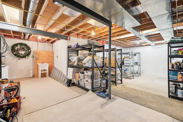 unfinished basement featuring a sink