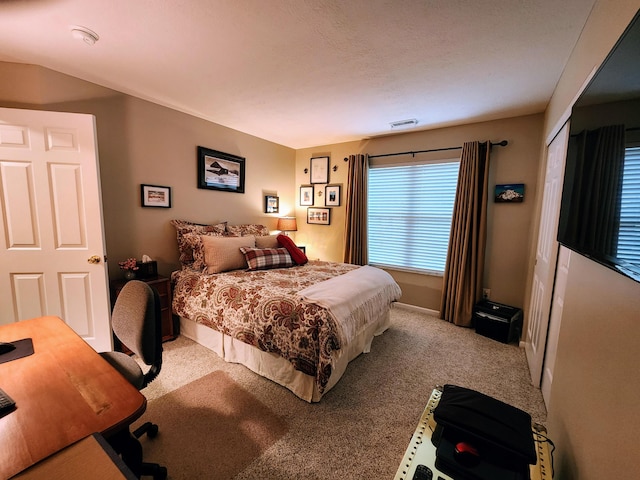 bedroom with visible vents and carpet flooring